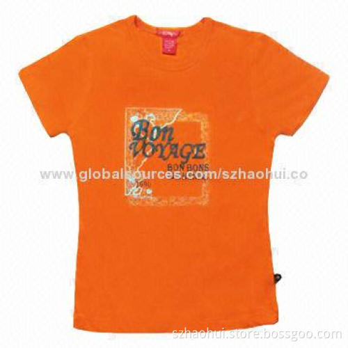 Girls' Orange Printed T-shirt, Made of 100% Cotton, Sized XS-3XL, Color Can be Customized